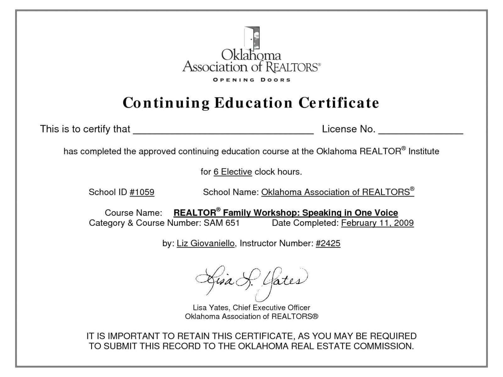 Ceu Certificates Template Beautiful Continuing Education pertaining to Continuing Education Certificate Template