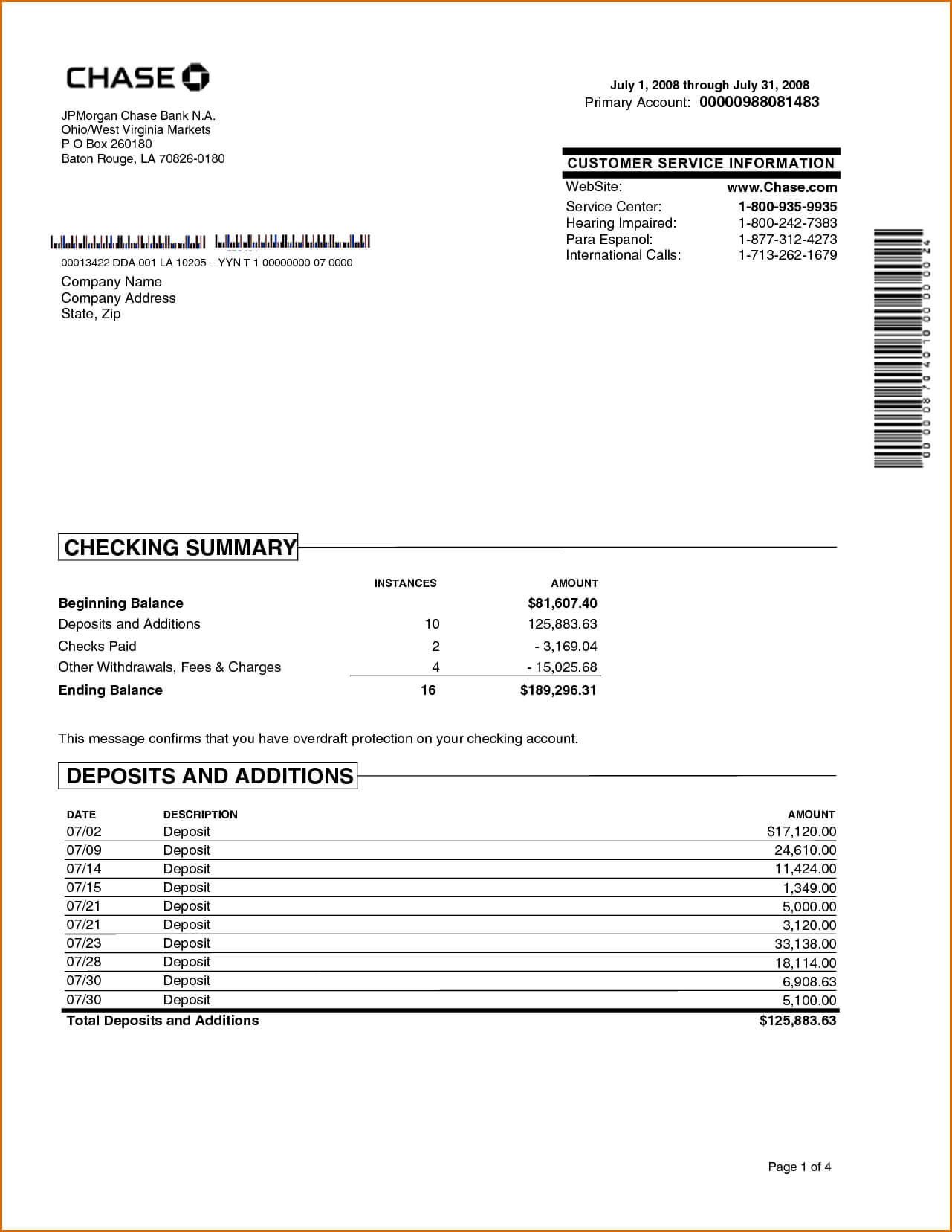 Chase Bank Statement Online Template | Best Template For Credit Card Bill Template