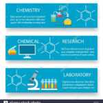 Chemistry Lab Banners. Vector Science Experiment Backgrounds For Science Fair Banner Template