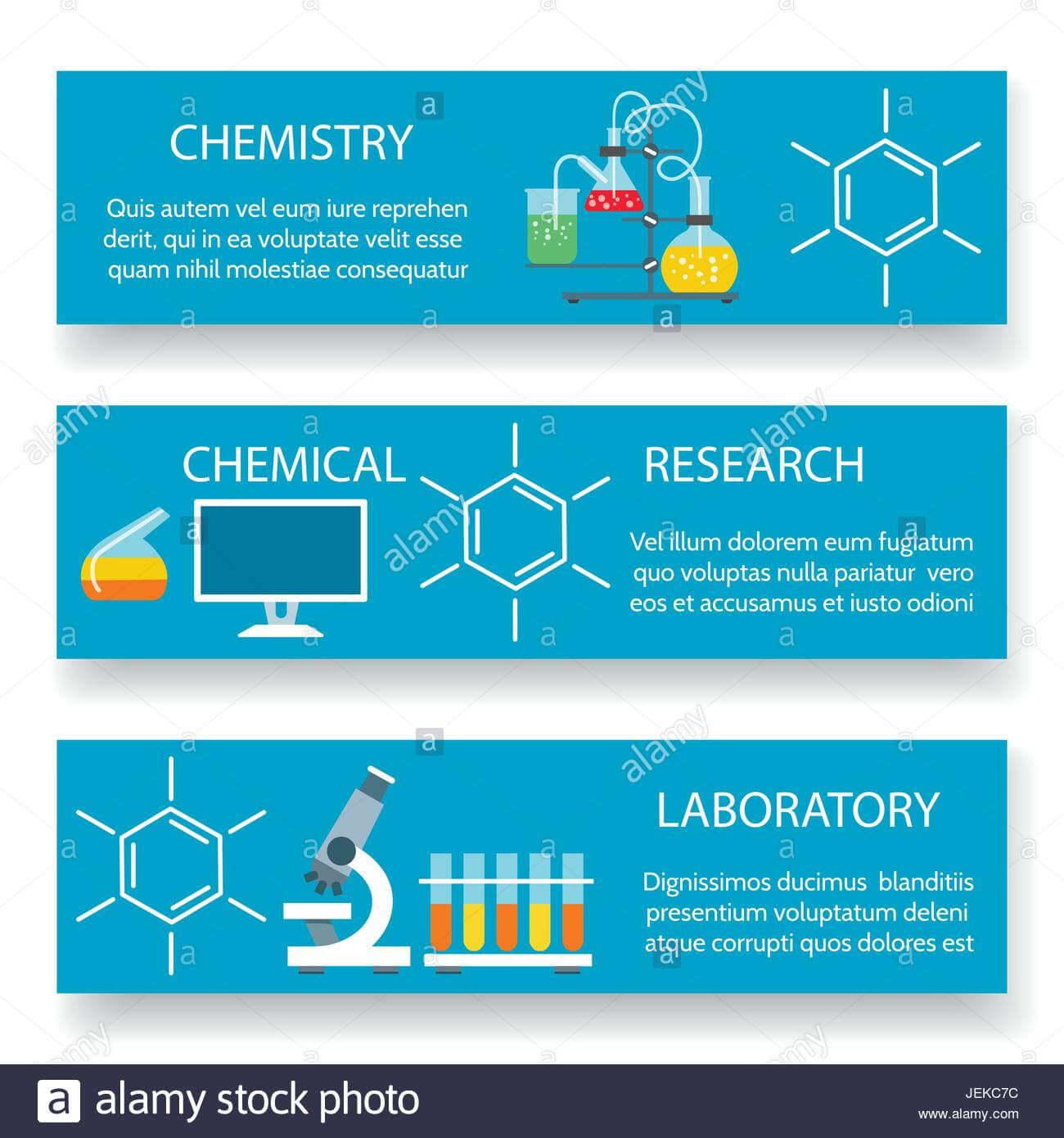 Chemistry Lab Banners. Vector Science Experiment Backgrounds For Science Fair Banner Template