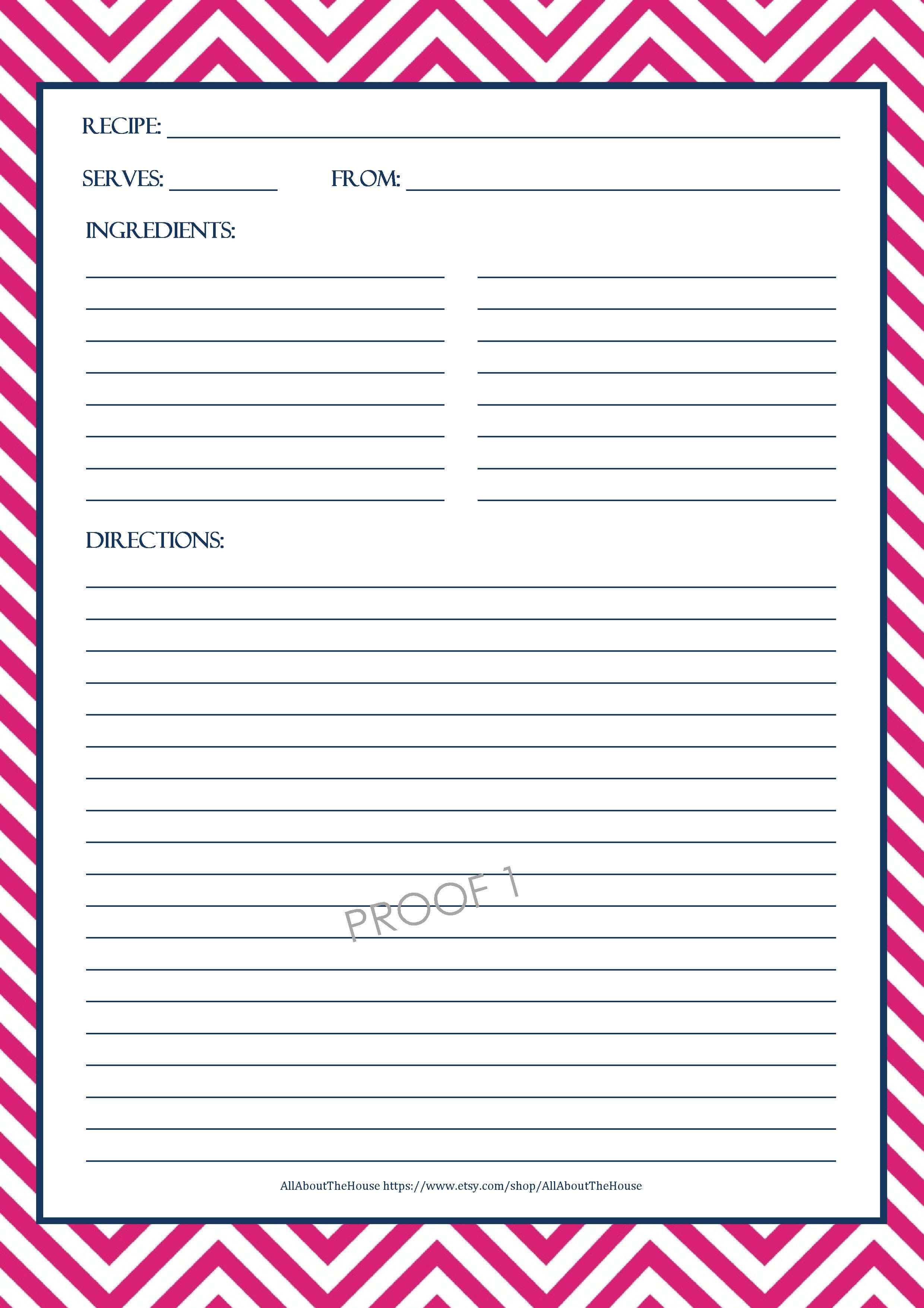 Chevron Recipe Sheet Editable | School Binder Wallpaper With Full Page Recipe Template For Word