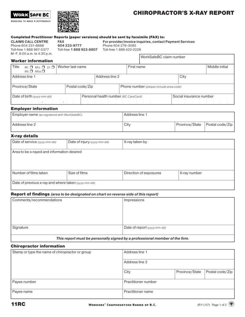 Chiropractor's X Ray Report (Form 11Rc) Within Chiropractic X Ray Report Template