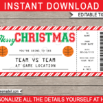 Christmas Basketball Gift Ticket – Red Stripes & White With Regard To Basketball Camp Certificate Template