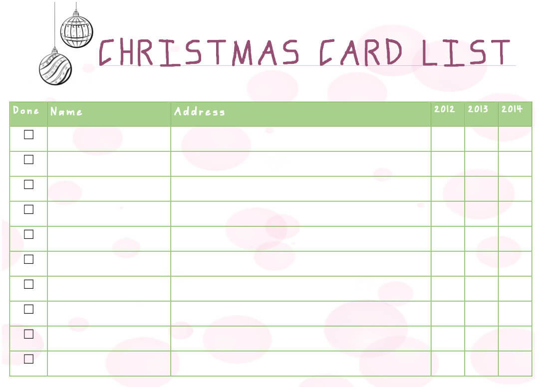 Christmas Card List | Decorating Ideas Pertaining To Christmas Card List Template