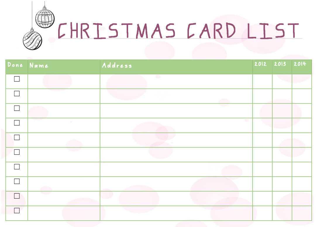 Christmas Card List | Decorating Ideas Pertaining To Christmas Card List Template