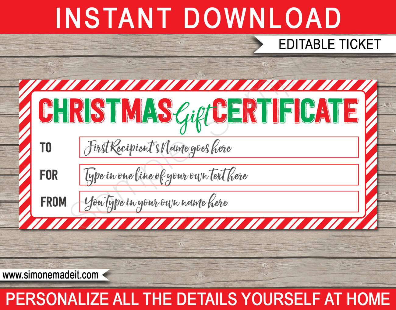 Christmas Gift Certificate Template – Red, Green & White Inside Christmas Gift Certificate Template Free Download