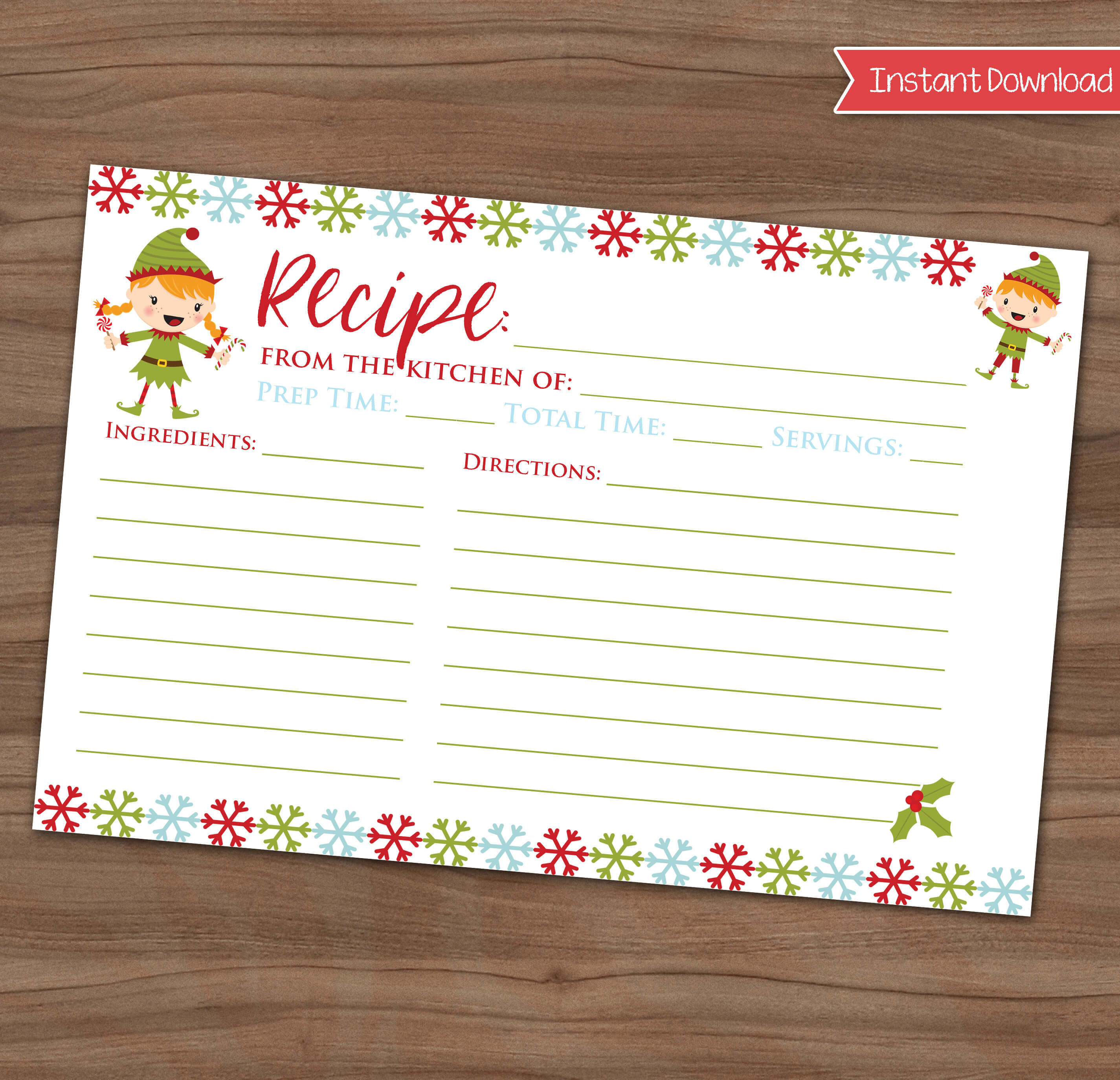 Christmas Recipe Card – Cookie Exchange Holiday Party – Xmas Baking – Baked  Goods Swap – Recipe Share – Snowflakes – Elf – Instant – 4X6 In Cookie Exchange Recipe Card Template