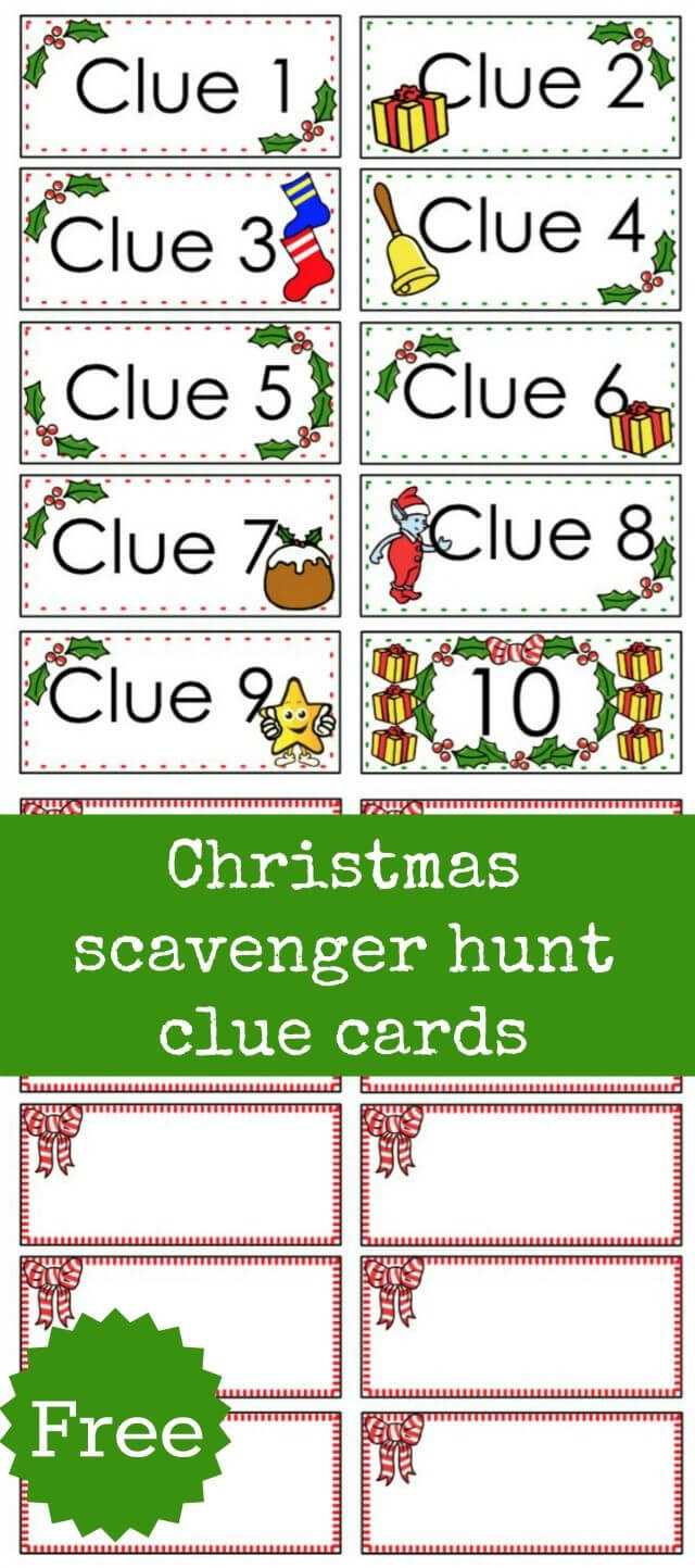 Christmas Scavenger Hunt Free Printable Clue Cards For Kids Intended For Clue Card Template