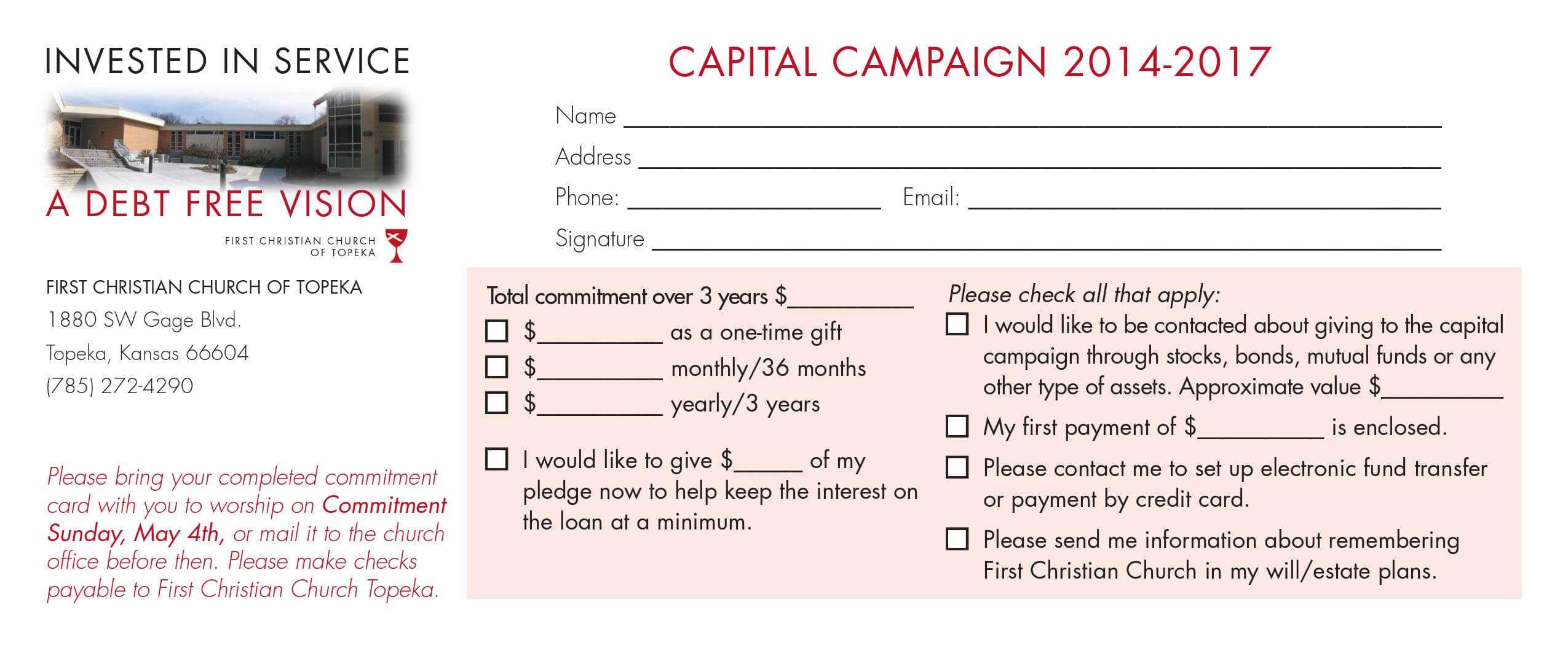 Church Capital Campaign Pledge Card Samples With Pledge Card Template For Church