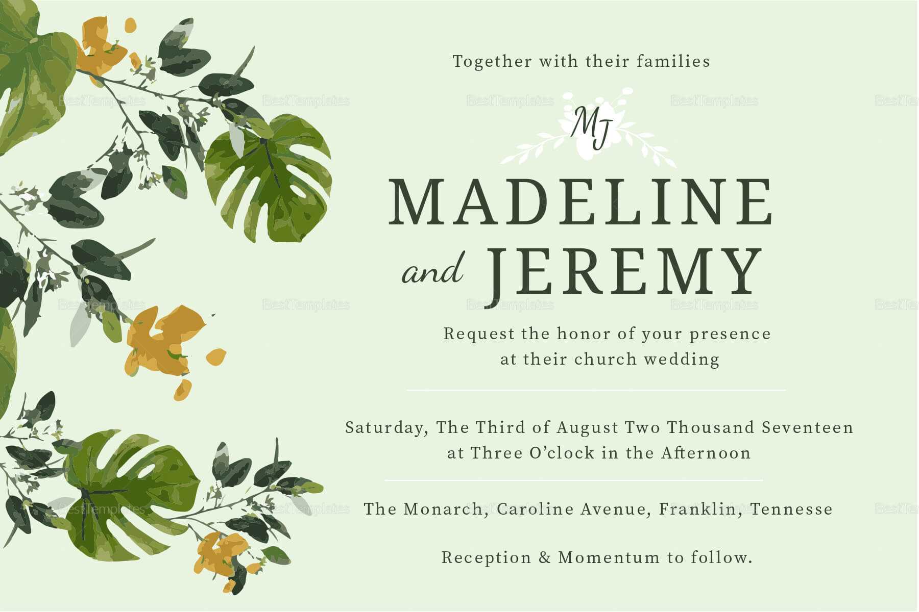 Church Wedding Invitation In Landscape And Portrait In Church Wedding Invitation Card Template