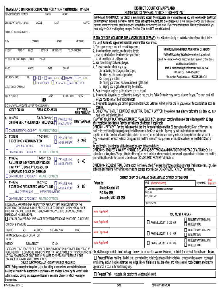 Citations Blank – Fill Online, Printable, Fillable, Blank Inside Blank Speeding Ticket Template