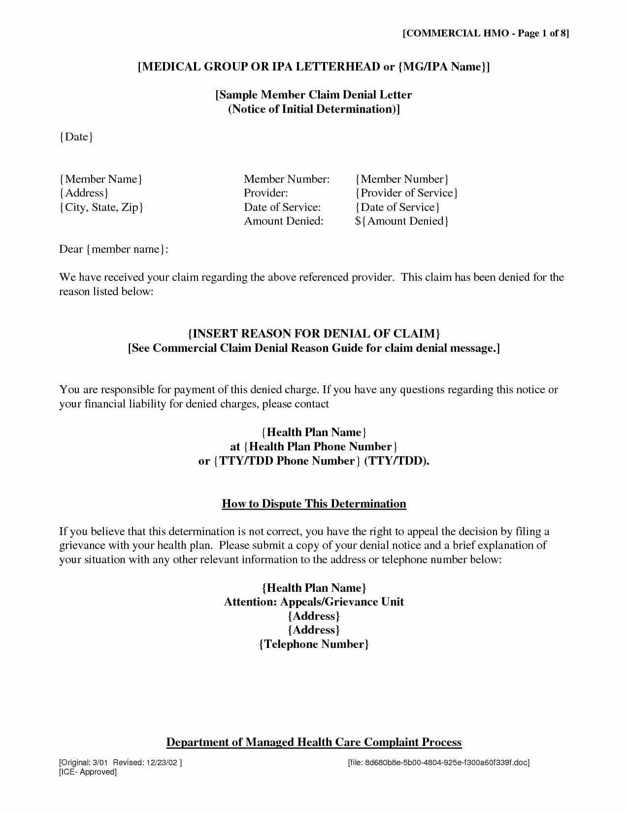 Claim Denial Letter Template Examples | Letter Template For Ppi Claim Letter Template For Credit Card