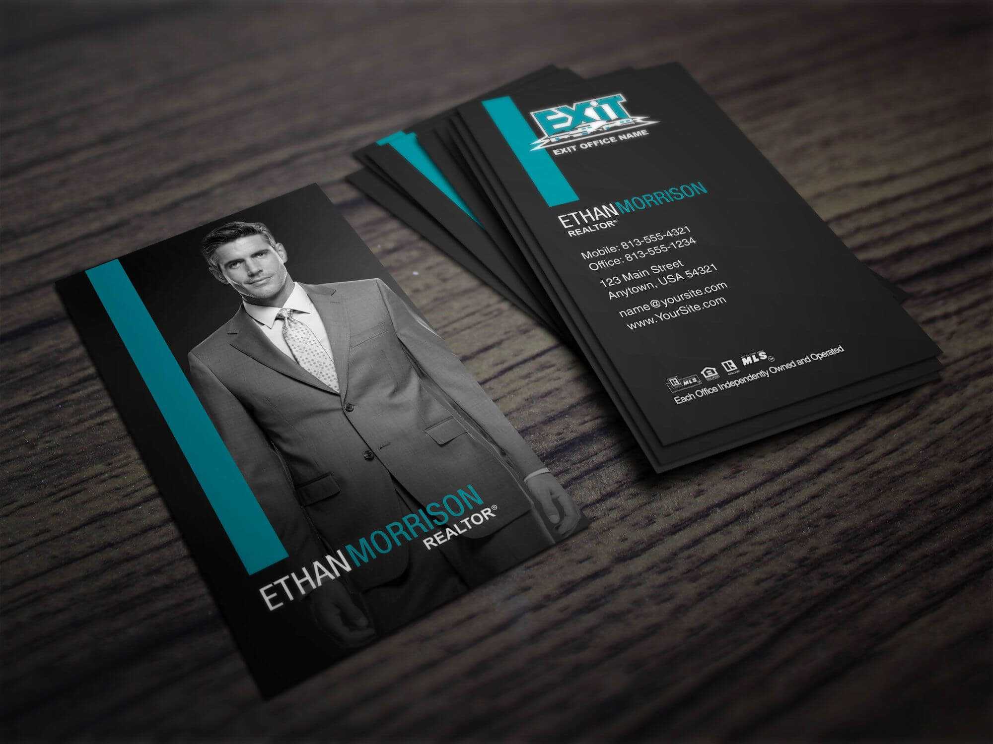 Clean, Dark Exit Realty Business Card Design For Realtors Intended For Coldwell Banker Business Card Template