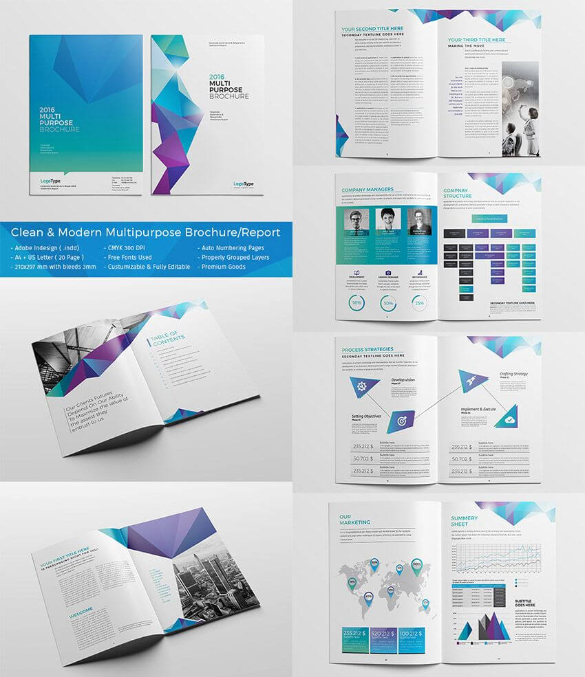 Clean Modern Multipurpose Brochurereport | Доклад | Indesign In Adobe Indesign Brochure Templates