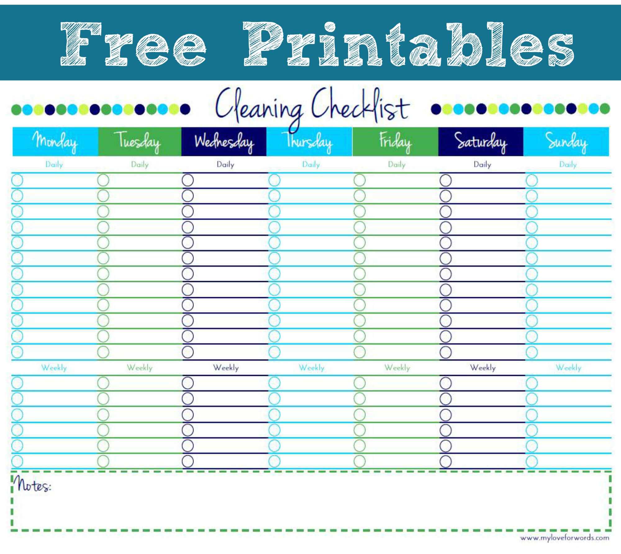 Cleaning Checklist {Free Printable} With Blank Cleaning Schedule Template