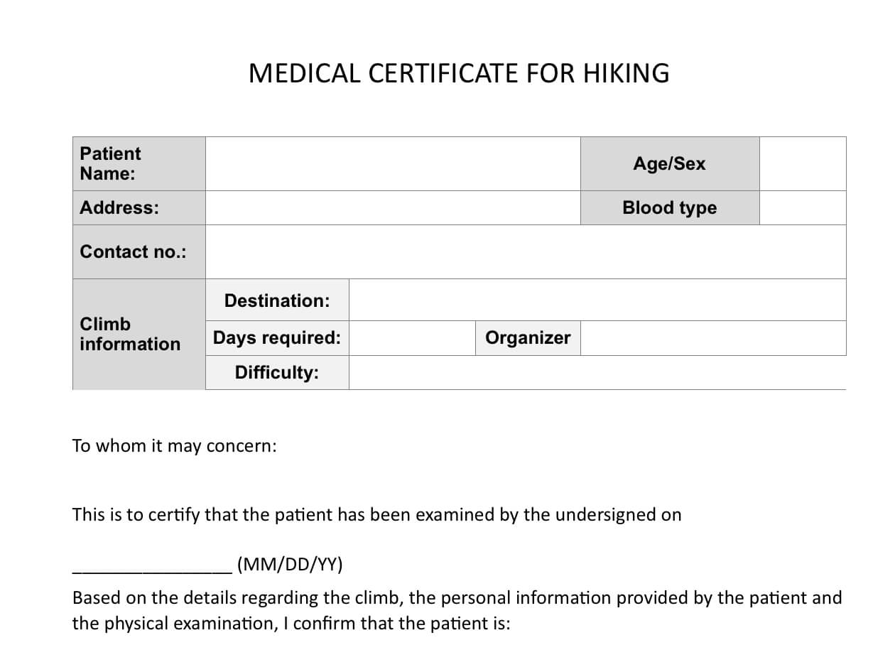 Climb Health: Sample Medical Certificate For Hiking – Pinoy Inside Fit To Fly Certificate Template