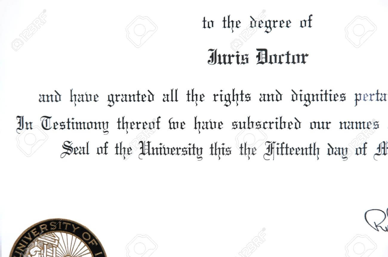 Close Up Of Juris Doctorate Law Degree Certificate Regarding Doctorate Certificate Template