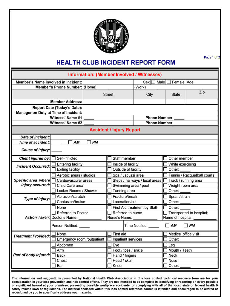Club Incident Report Form – Fill Online, Printable, Fillable In First Aid Incident Report Form Template