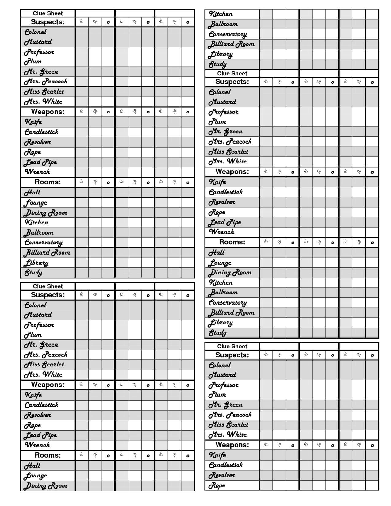 Clue Game Printable Score Sheets | Books | Clue Games, Clue For Clue Card Template