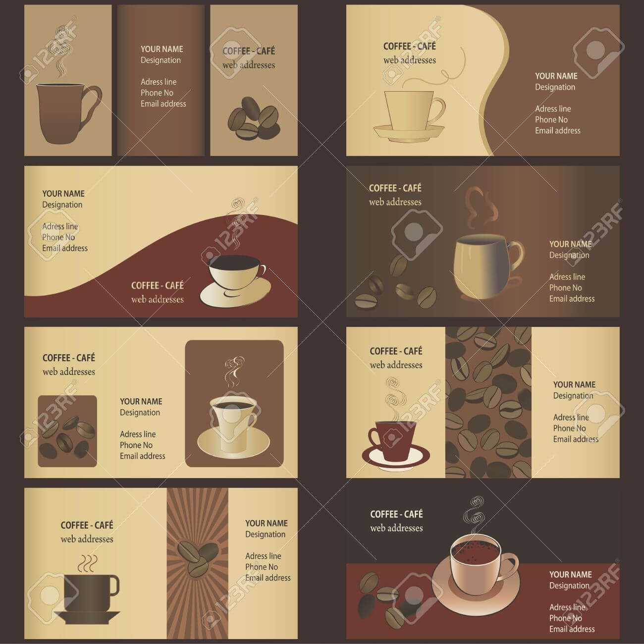 Coffee Business Card Templates (8 Set) Pertaining To Coffee Business Card Template Free