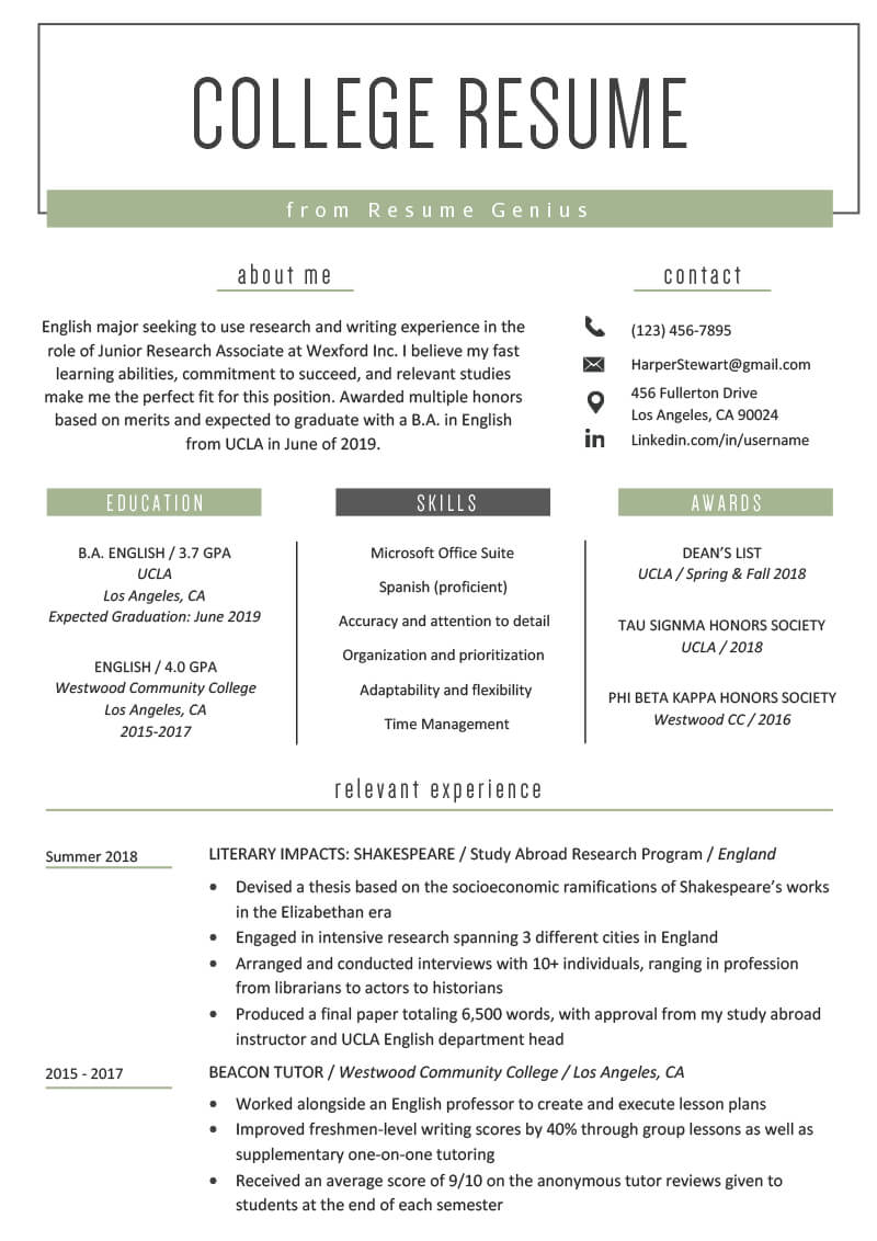 College Student Resume Sample & Writing Tips | Resume Genius Inside College Student Resume Template Microsoft Word