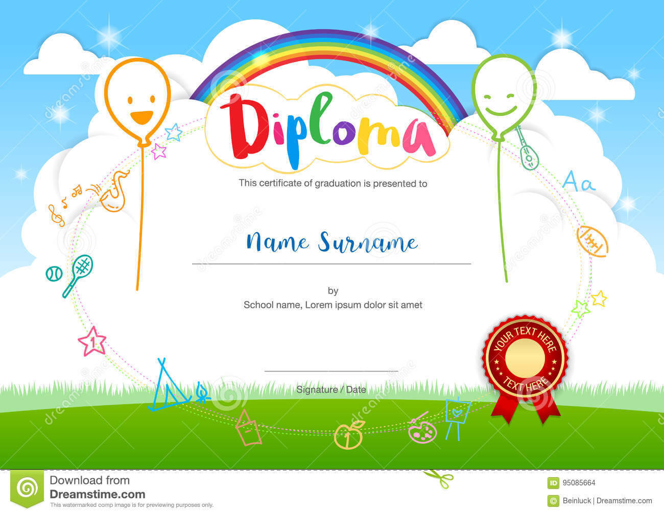 Colorful Kids Summer Camp Diploma Certificate Template In With Regard To Summer Camp Certificate Template