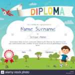 Colorful Kids Summer Camp Diploma Certificate Template Stock Intended For Summer Camp Certificate Template