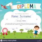 Colorful Kids Summer Camp Diploma Certificate Template Stock Intended For Summer Camp Certificate Template