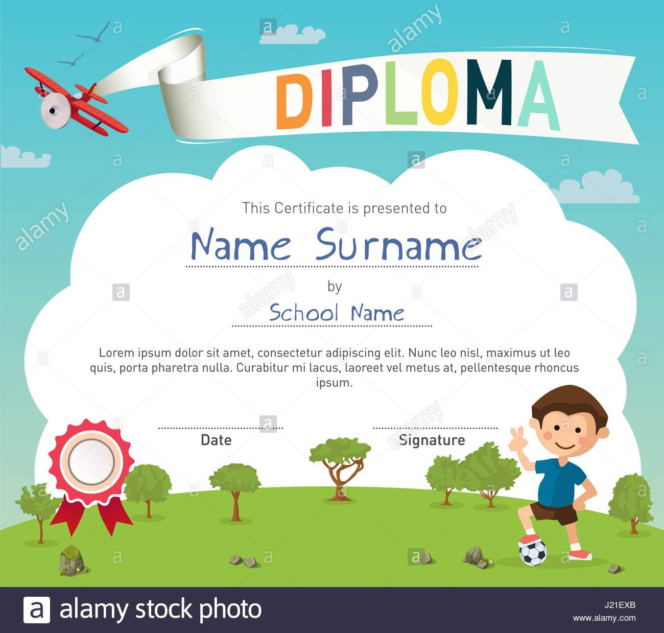 Colorful Kids Summer Camp Diploma Certificate Template Stock Intended For Summer Camp Certificate Template