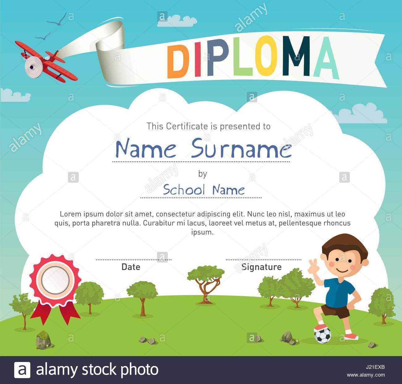 Colorful Kids Summer Camp Diploma Certificate Template Stock Intended For Summer Camp Certificate Template