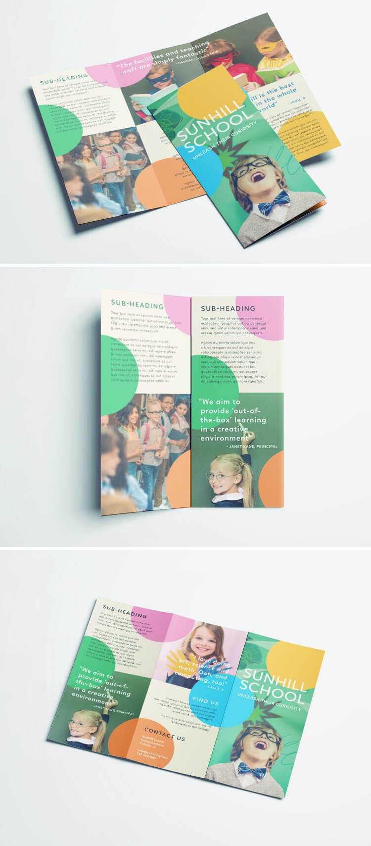 Colorful School Brochure – Tri Fold Template | Download Free Throughout School Brochure Design Templates