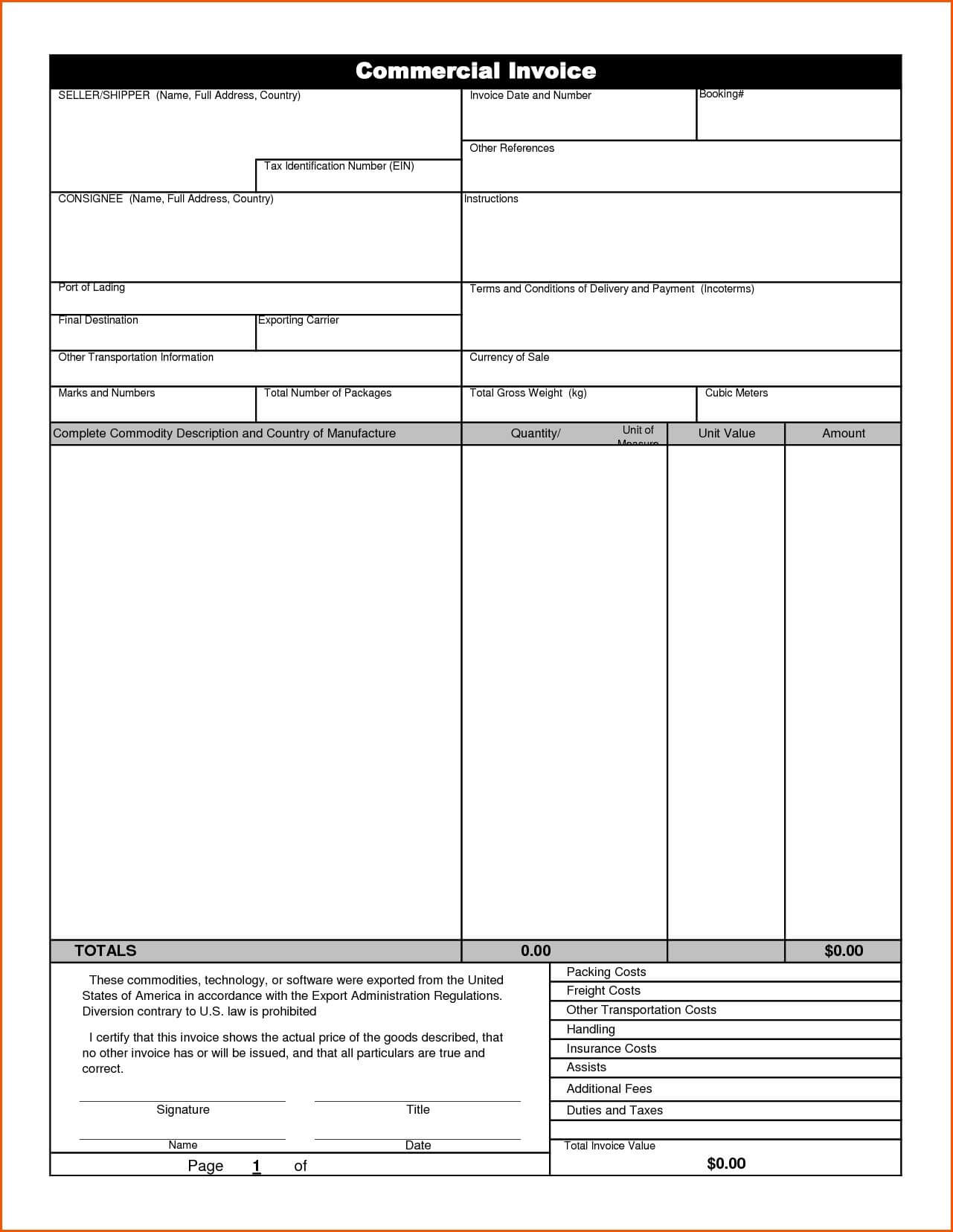Commercial Invoice Template Word Doc Shipping Fedex With Commercial Invoice Template Word Doc