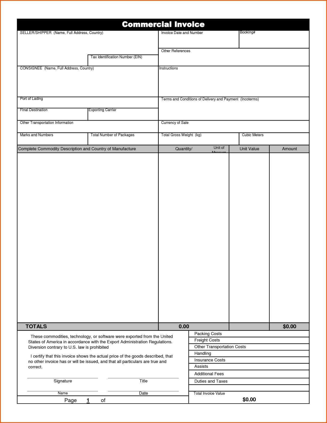 Commercial Invoice Template Word Doc Shipping Fedex With Commercial Invoice Template Word Doc
