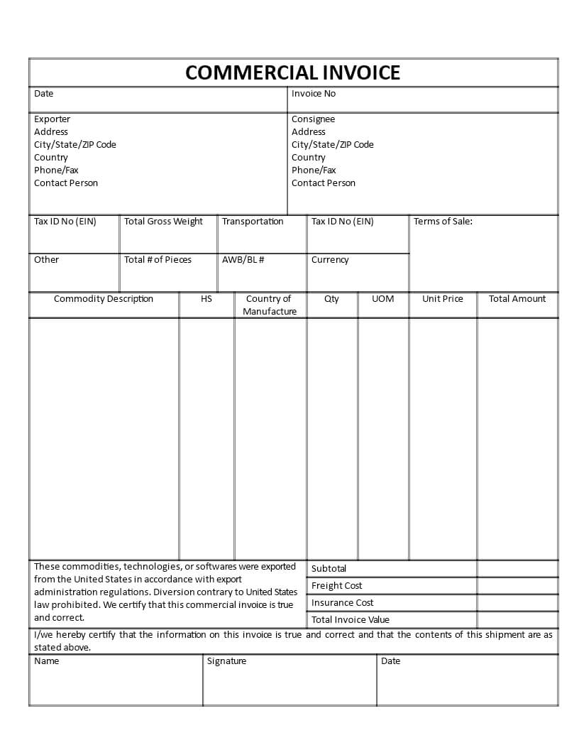 Commercial Invoice | Templates At Allbusinesstemplates In Commercial Invoice Template Word Doc