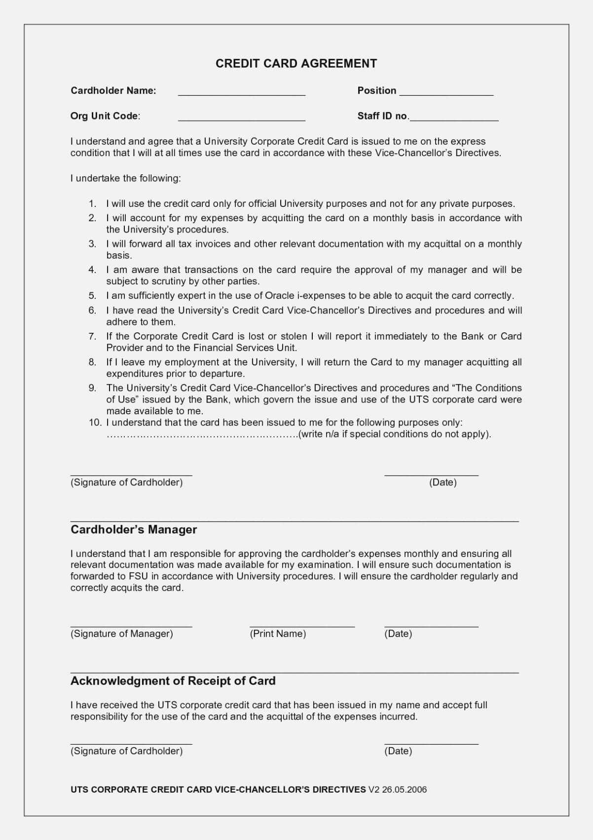 Company Credit Card Agreement | Crealup – Form Information With Regard To Corporate Credit Card Agreement Template