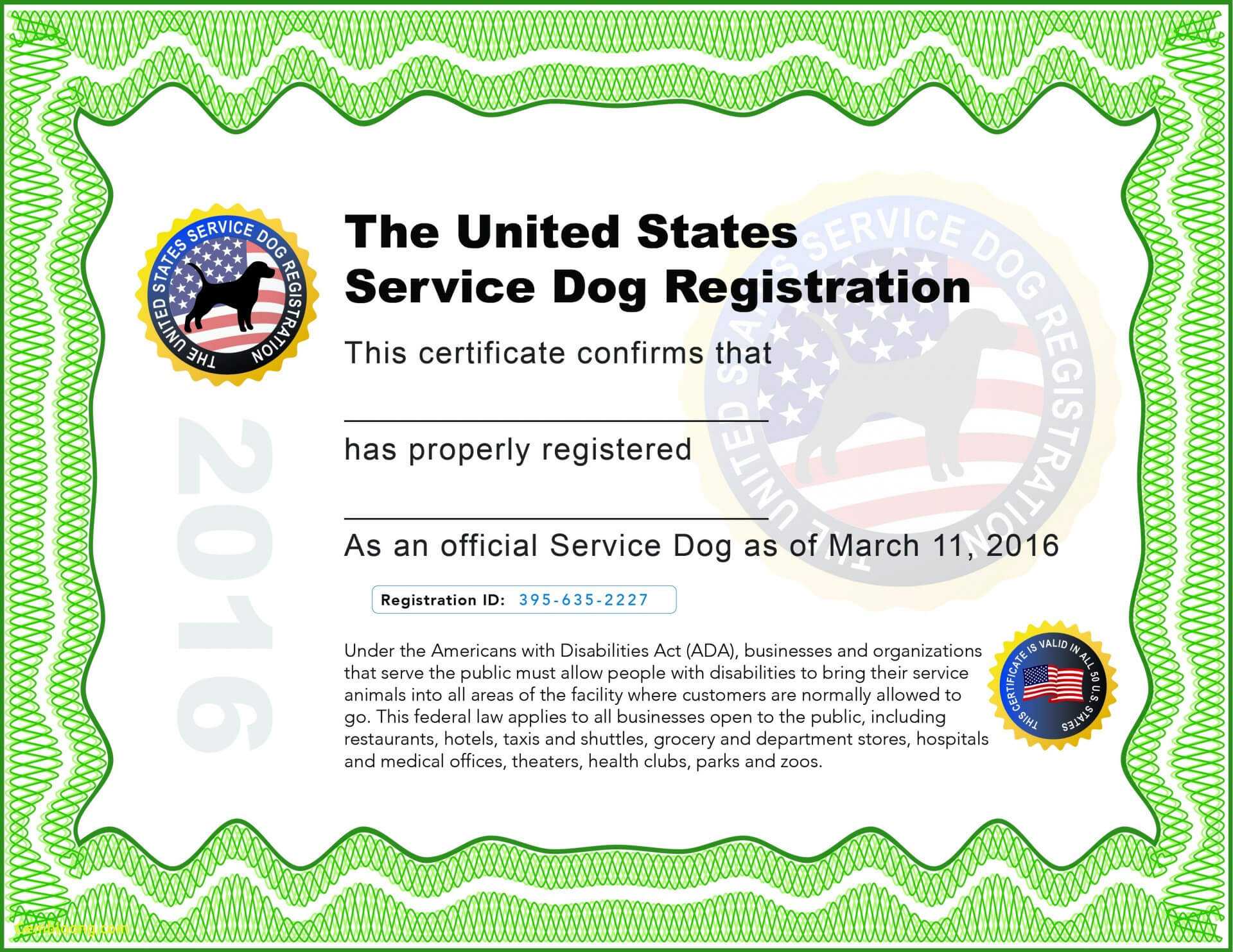 Complete Emotional Support Animal Id Card Template – Www.szf.se Throughout Service Dog Certificate Template