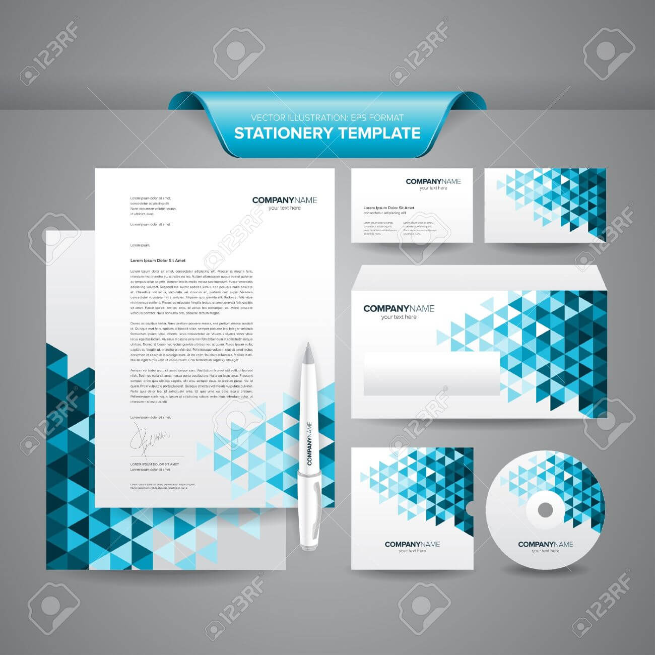Complete Set Of Business Stationery Template Such As Letterhead,.. Within Business Card Letterhead Envelope Template