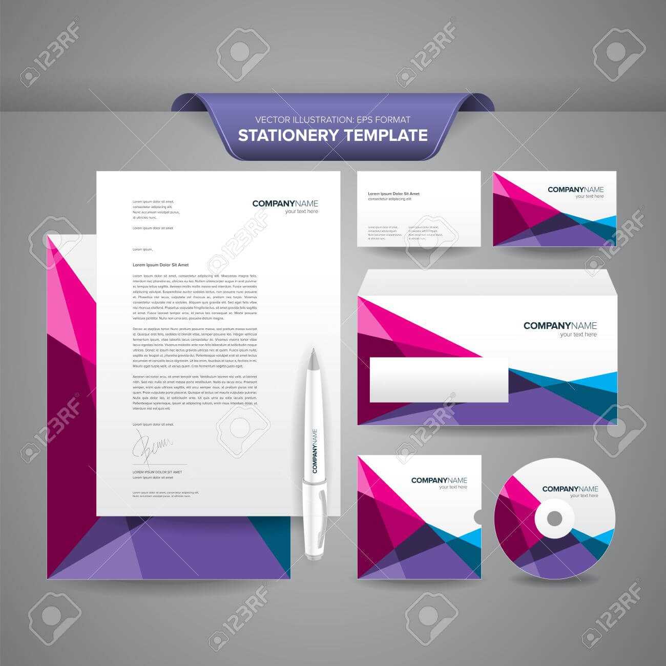 Complete Set Of Business Stationery Templates Such As Letterhead,.. Within Business Card Letterhead Envelope Template