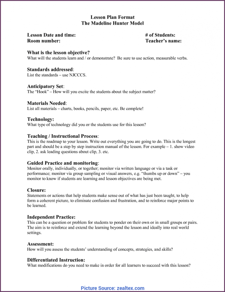 Complex Madeline Hunter Lesson Plan Explanation Madeline Intended For 