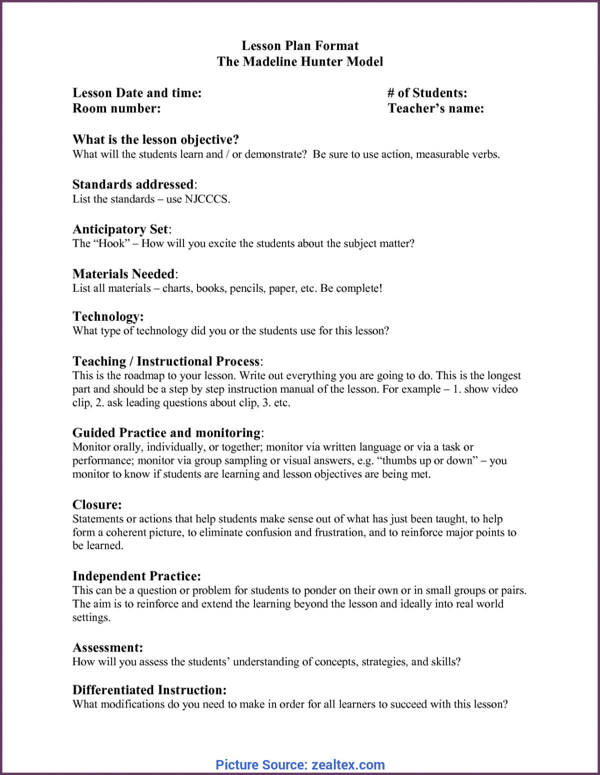 Complex Madeline Hunter Lesson Plan Explanation Madeline Intended For Madeline Hunter Lesson Plan Template Word