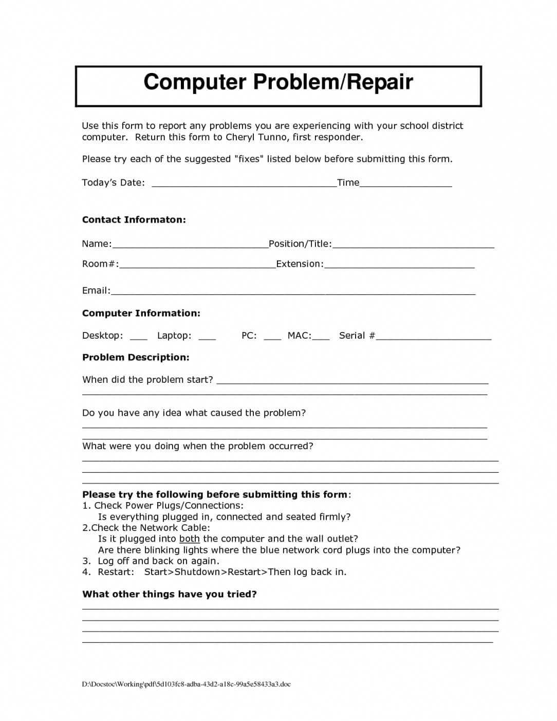 Computer Maintenance Report Template Inside Computer Maintenance Report Template