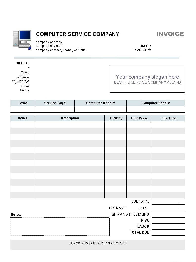 Computer Service Invoice Template Word Sample Document Regarding Invoice Template Word 2010