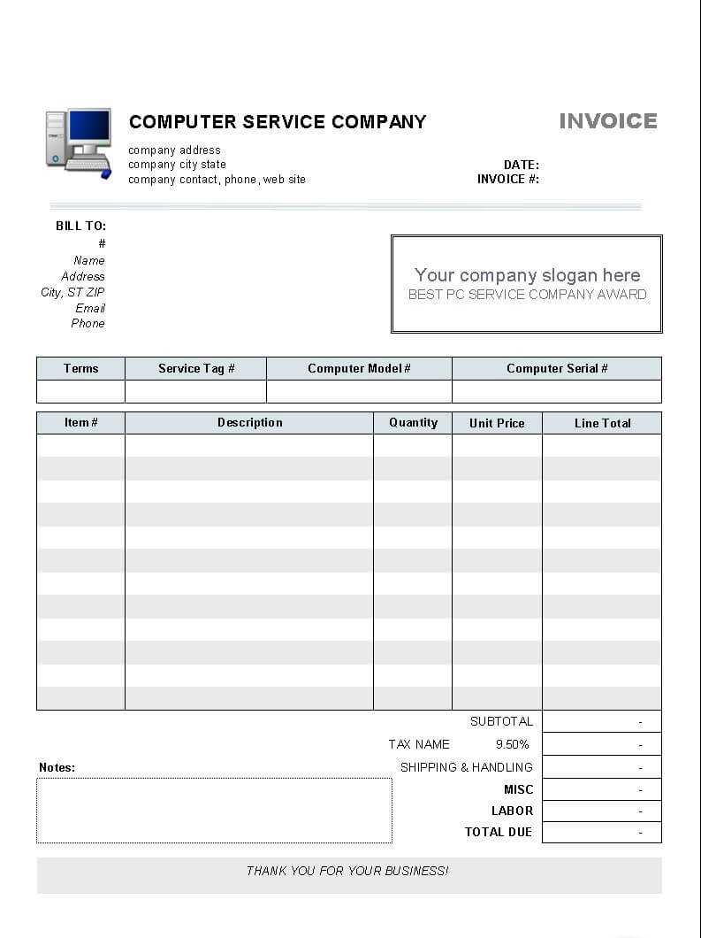 Computer Service Invoice Template Word Sample Document Regarding Invoice Template Word 2010