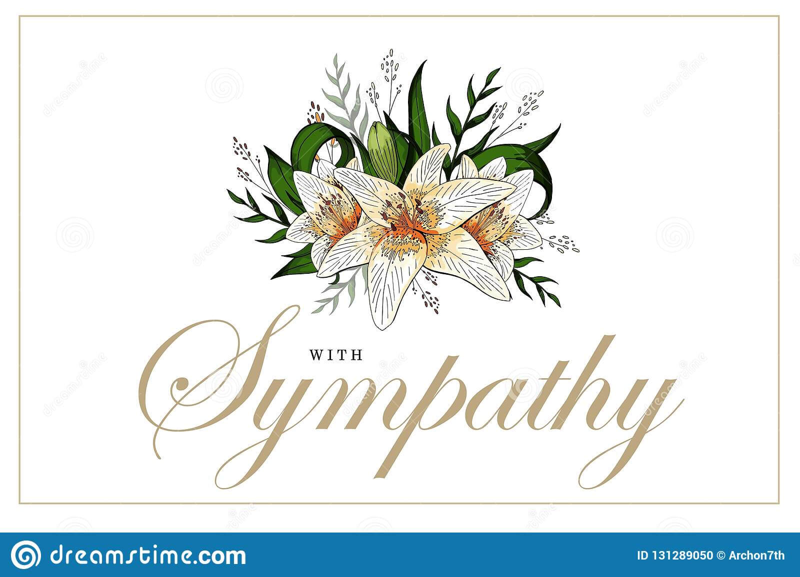 Condolences Sympathy Card Floral Lily Bouquet And Lettering Throughout Sympathy Card Template