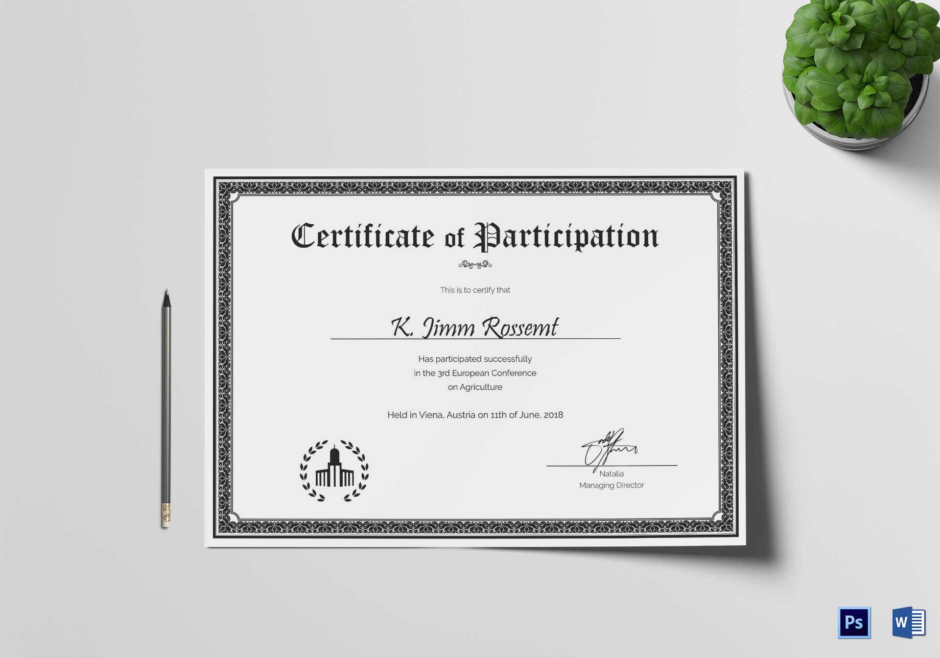 Conference Participation Certificate Design Template In Psd Regarding Conference Participation Certificate Template