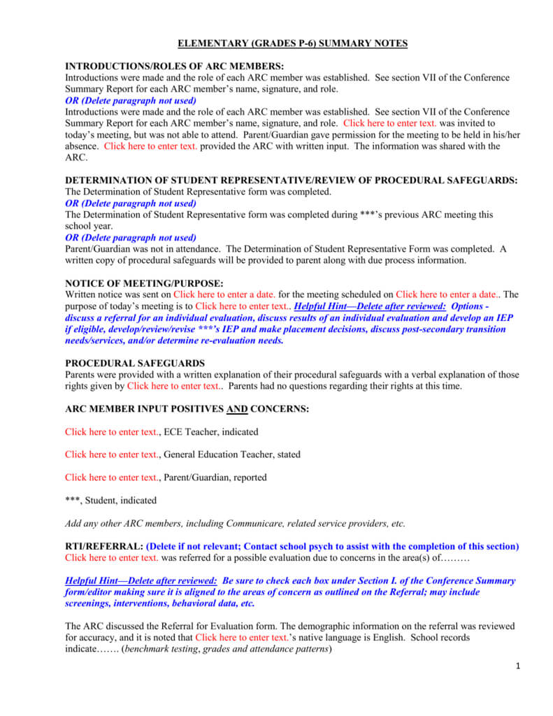 Conference Summary Template P – 6Th Grades Regarding Conference Summary Report Template