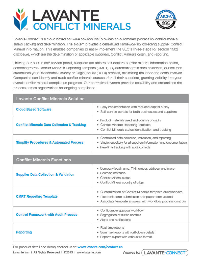 Conflict Minerals Product Overview – Lavante Inside Conflict Minerals Reporting Template