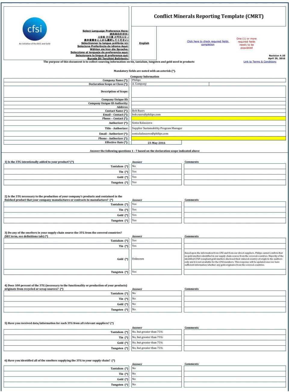 Conflict Minerals Reporting Template (Cmrt) – Pdf With Regard To Conflict Minerals Reporting Template