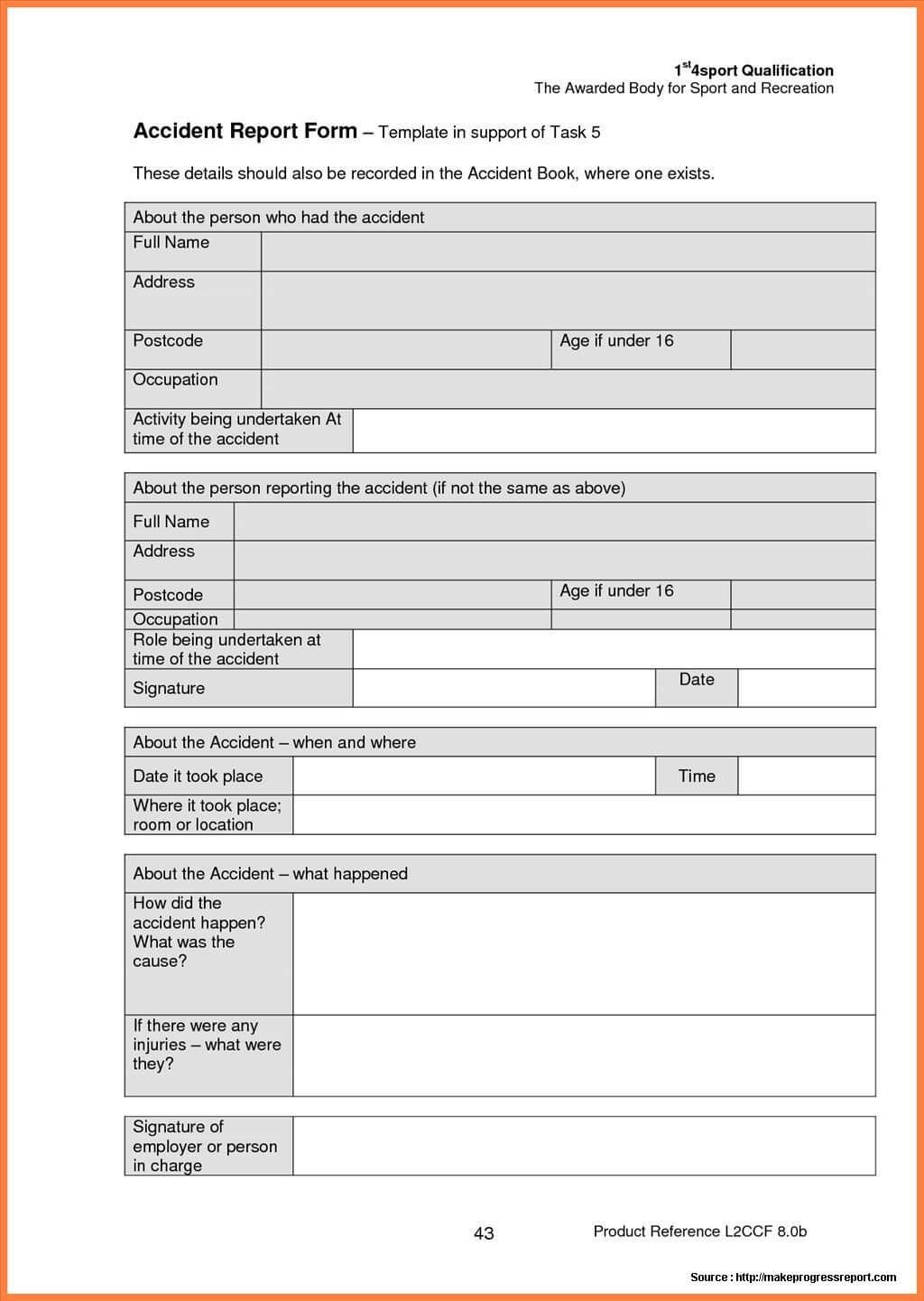 Construction Accident Report Form Sample | Work | Report Pertaining To Incident Report Book Template