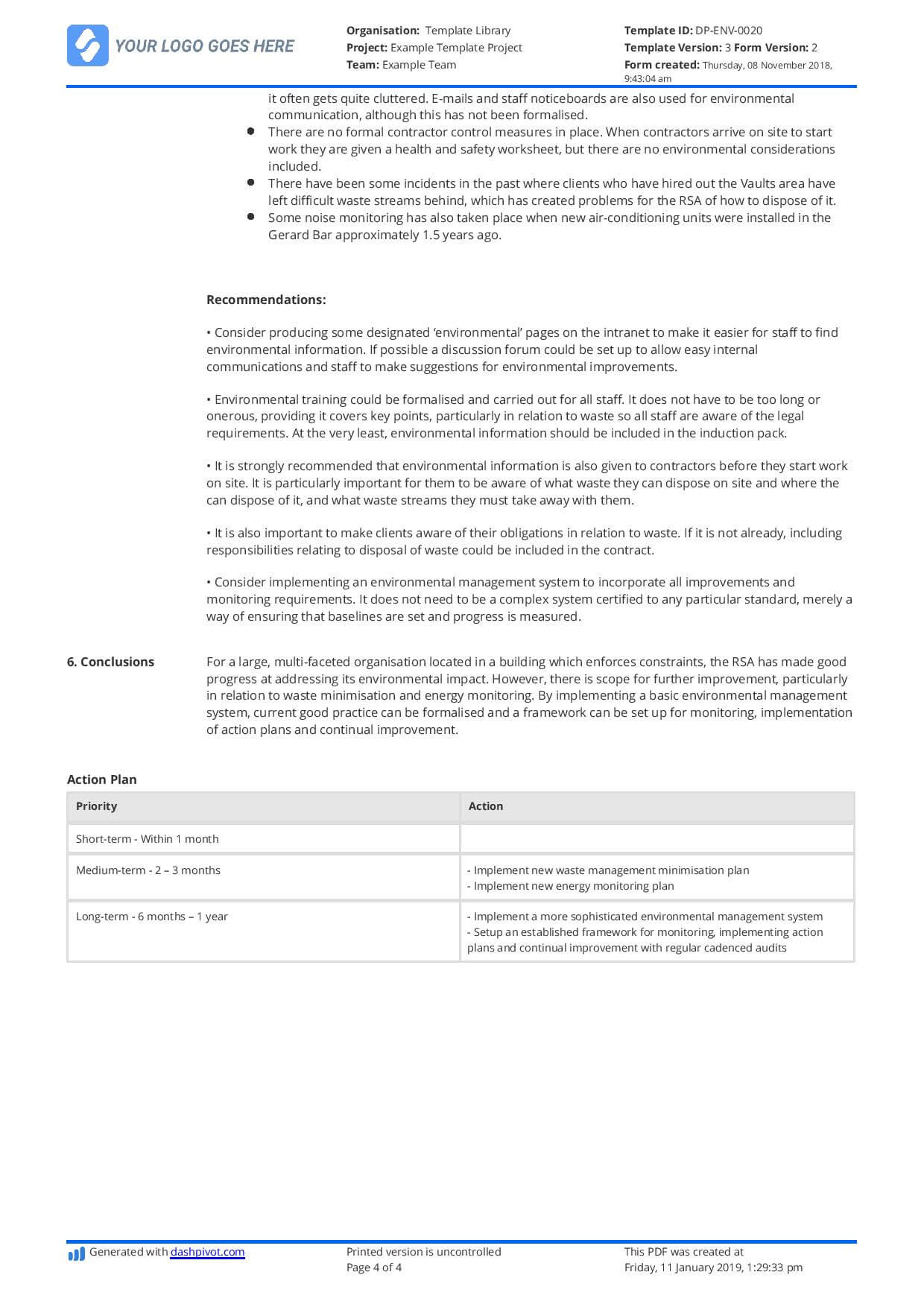 Construction Audit Report Sample: For Safety, Quality Inside Waste Management Report Template